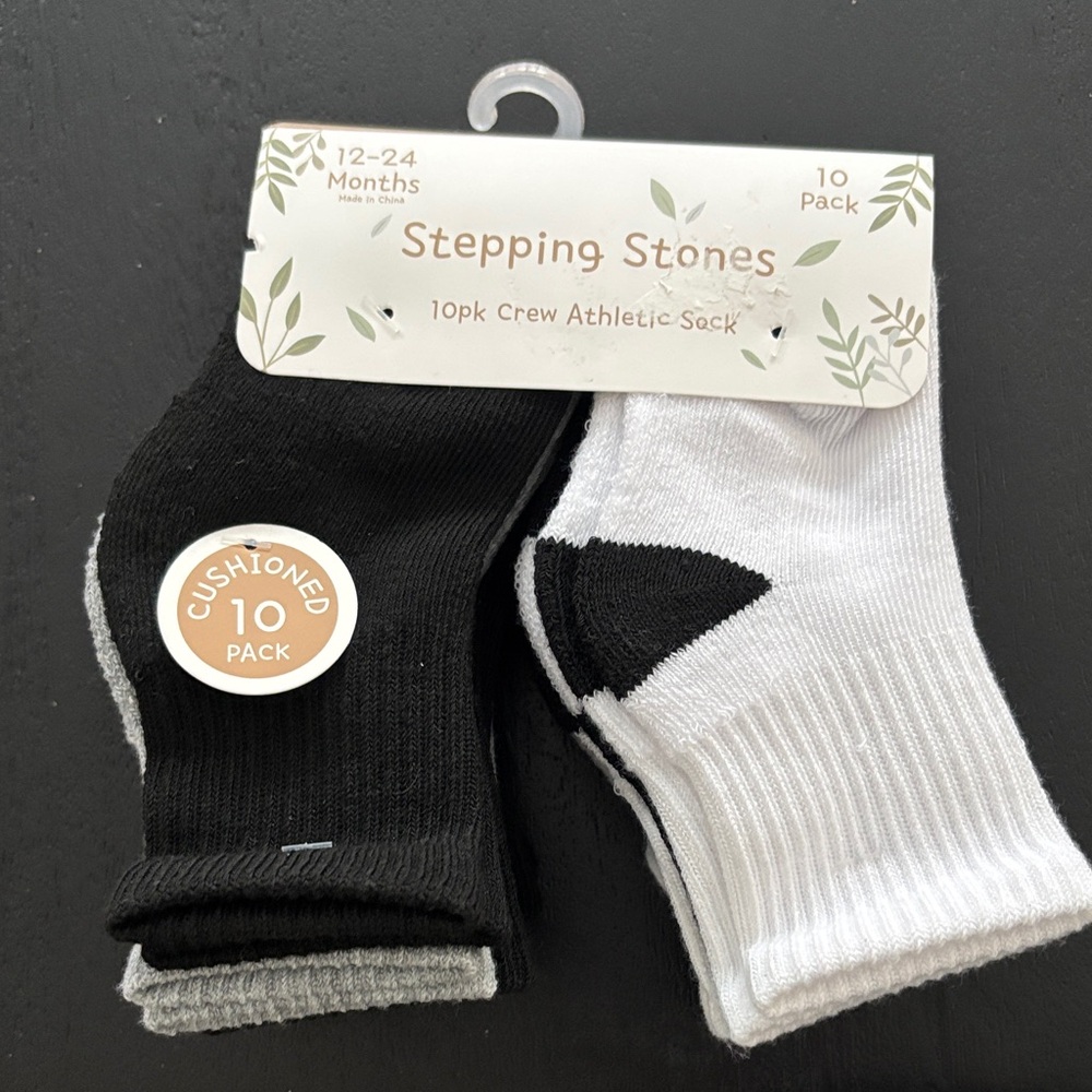 Black, Gray and White Crew Athletic Socks - 10 Pack